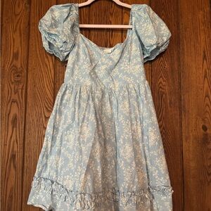 Altar'd State Light Blue Floral Puff-Sleeve Dress